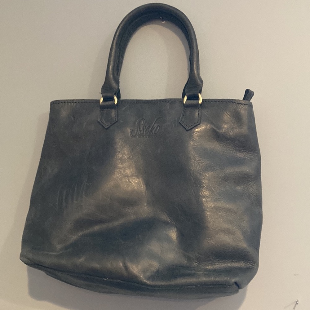 Sseko Dark Green Leather Tote Bag